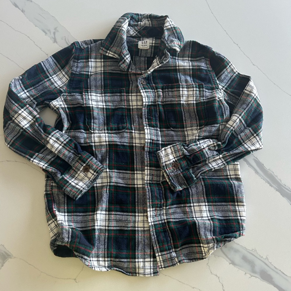 2/$15 Gap kids flannel button down boy size small navy white forest green red